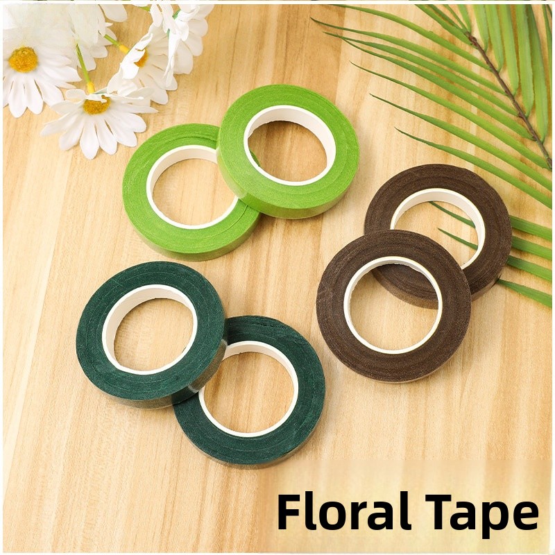 Floral Tape Green - Тканевая лента ручной работы с цветочным