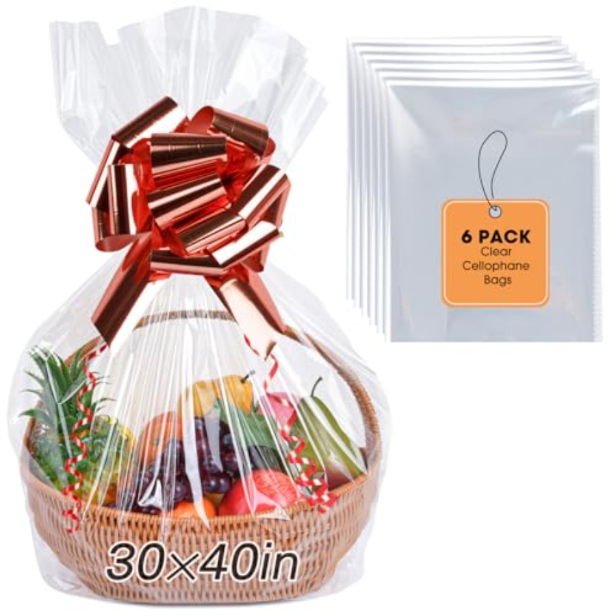 Cellophane Wrap Clear - 6 шт. очень больших целлофановых пакетов,